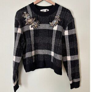 Veronica Beard Deana Embellished Plaid Sweater Alpaca Wool